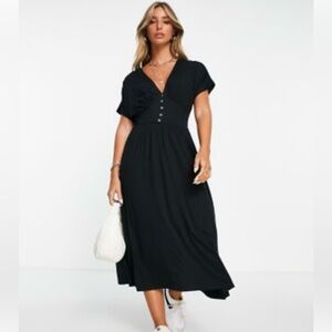 ASOS DESIGN waisted midi tea dress with buttons in black